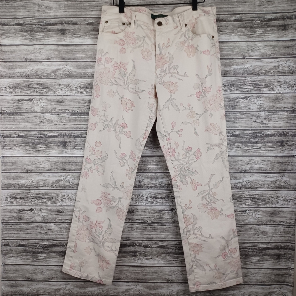 LRL Lauren Jeans Co. Floral Modern Straight Ankle Jeans
